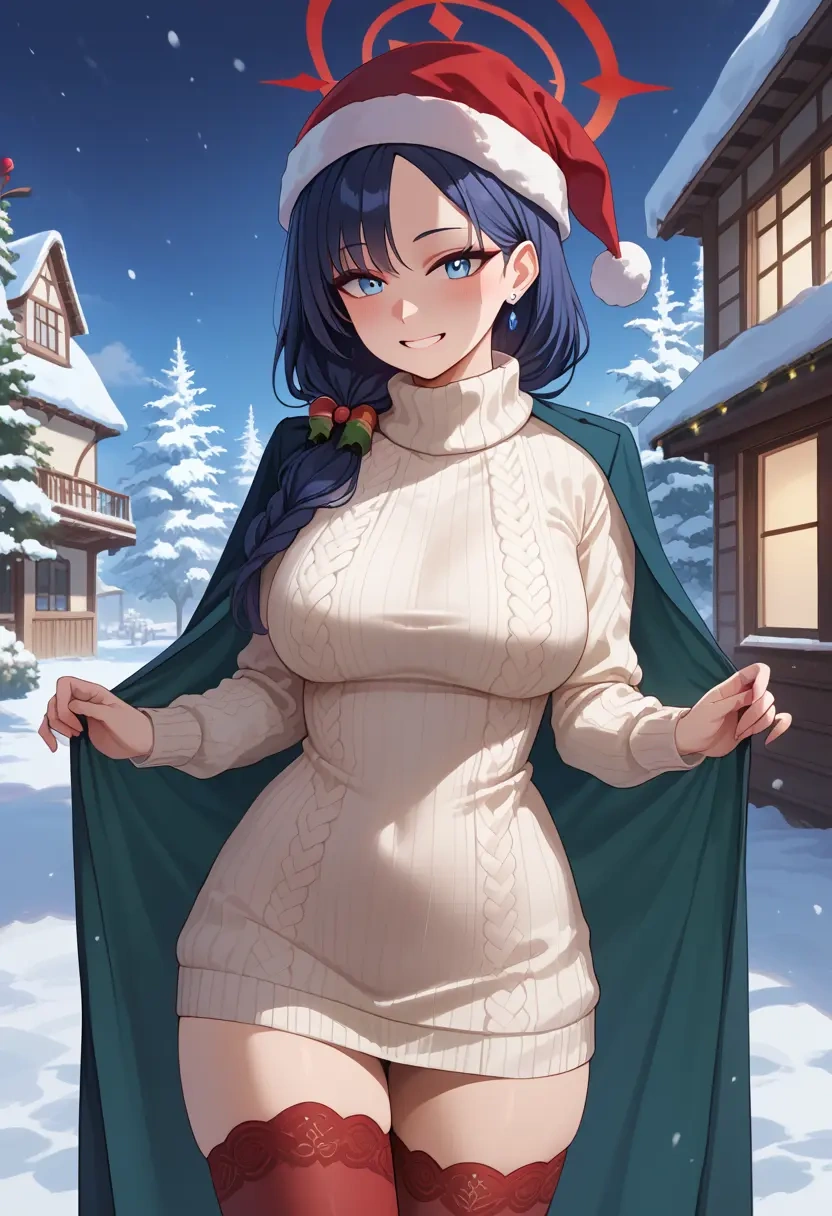 blue_archive,ichika_(blue_archive),Christmas,sweater dress,stockings  - 