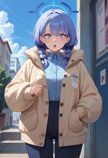 blue_archive,ichika_(blue_archive),cardigan,oversized,wide-leg pants  - AI generated anime art