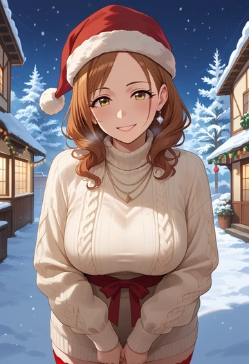 idolmaster,ichikawa_hinana,Christmas,sweater dress,stockings  - AI generated anime art