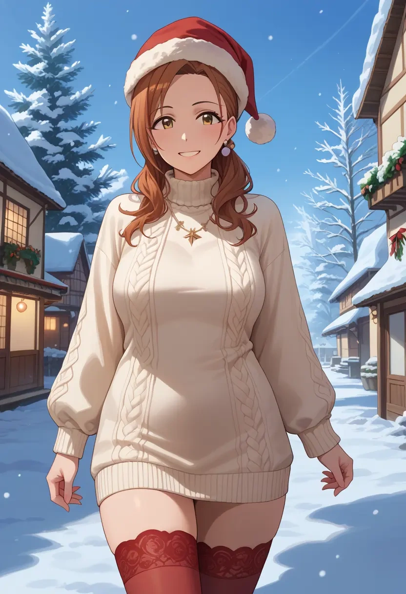 idolmaster,ichikawa_hinana,Christmas,sweater dress,stockings  - 