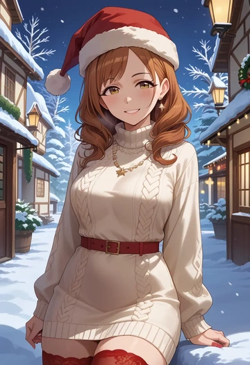 idolmaster,ichikawa_hinana,Christmas,sweater dress,stockings  - AI generated anime art