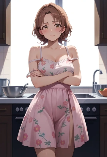 idolmaster,ichikawa_hinana,silk slip dress,floral prints  - AI generated anime art