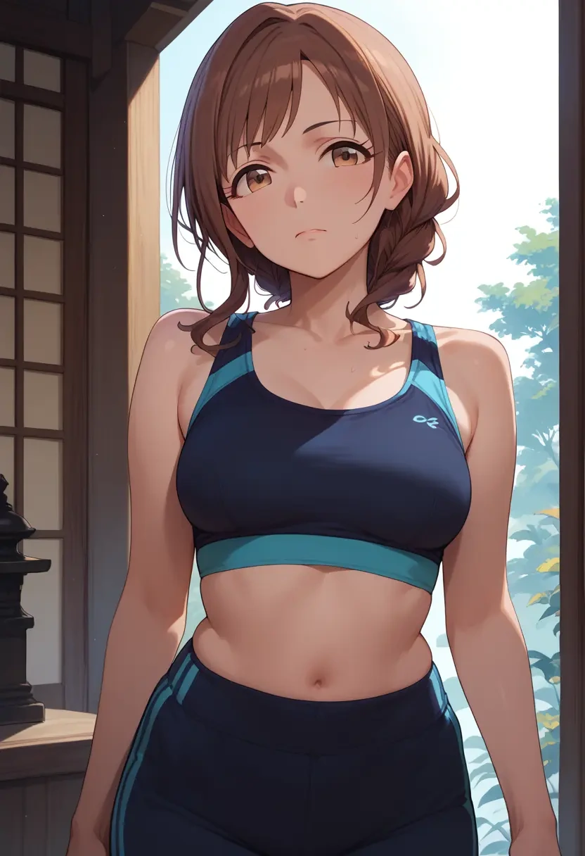 idolmaster,ichikawa_hinana,sports bra,wide-leg joggers  - 