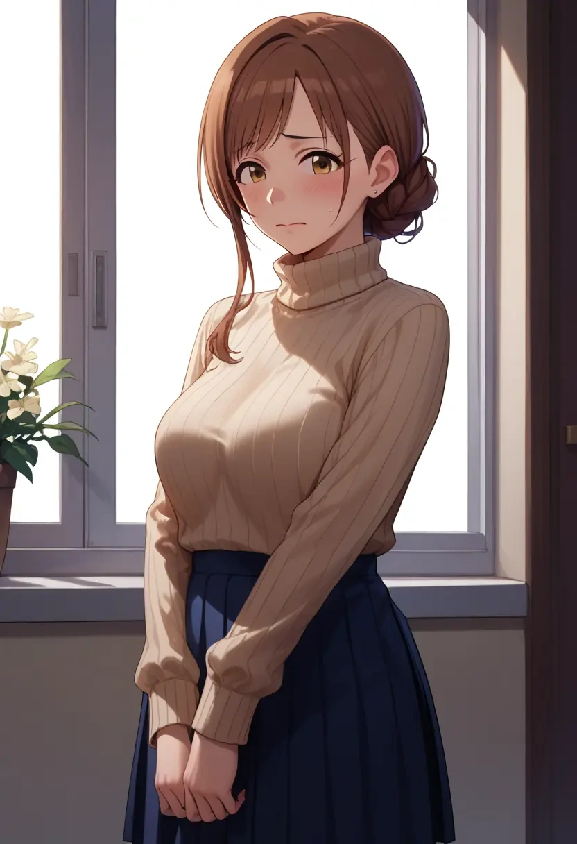 idolmaster,ichikawa_hinana,skirt,pleated,turtleneck sweater  - 