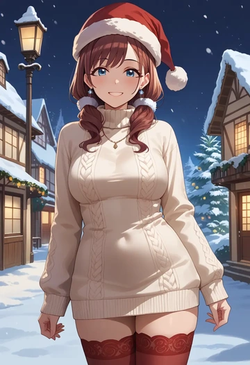 idolmaster,ichinose_shiki,Christmas,sweater dress,stockings  - AI generated anime art