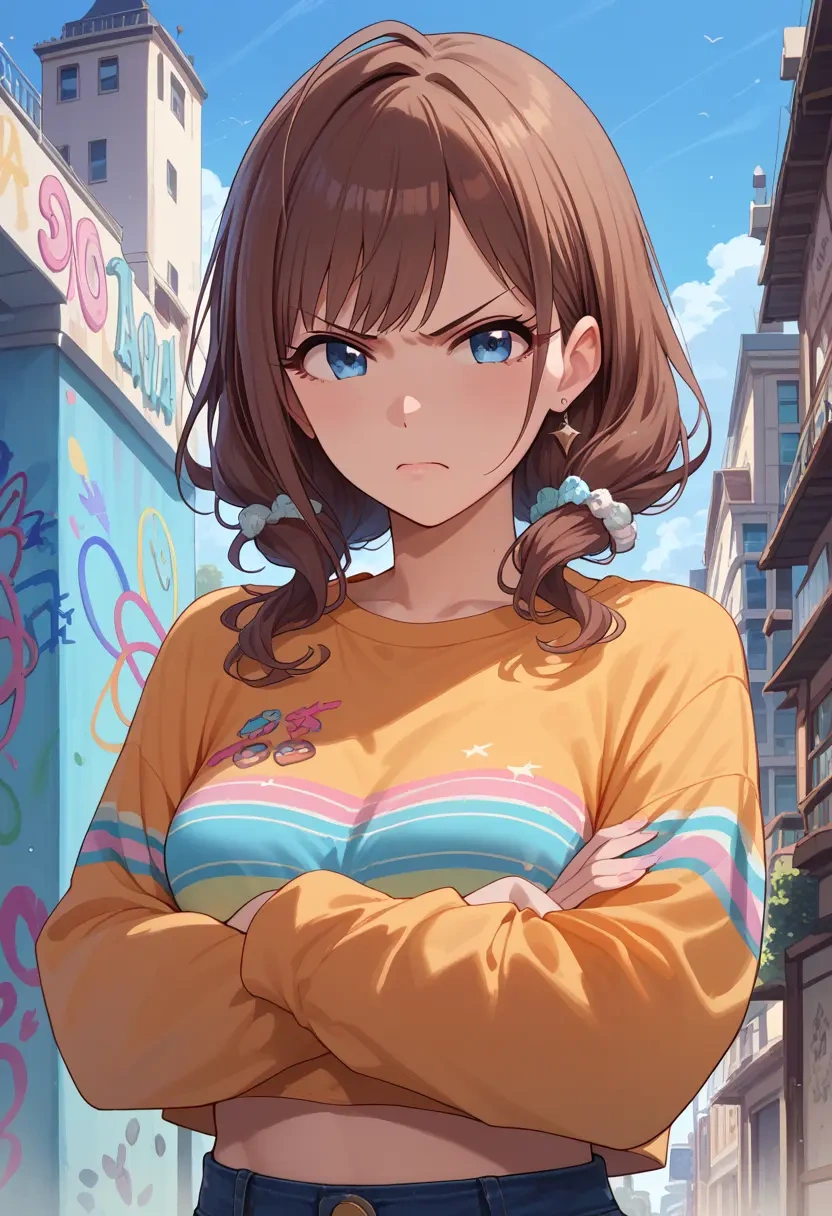 idolmaster,ichinose_shiki,cropped graffiti sweatshirt,dolphin shorts  - 