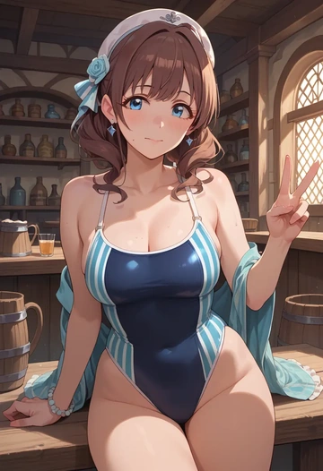 idolmaster,ichinose_shiki,racerback swimsuit,striped trim,name tag patch  - AI generated anime art