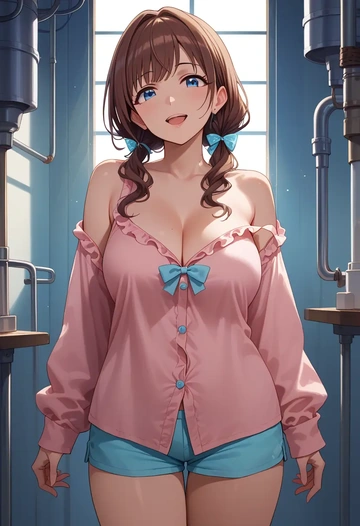 idolmaster,ichinose_shiki,pajamas, low-waisted shorts  - AI generated anime art