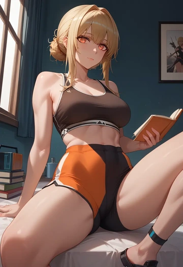 arknights,ifrit_(arknights),yoga shorts  - AI generated anime art