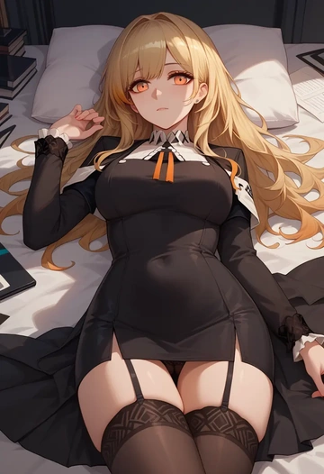 arknights,ifrit_(arknights),secretary, stockings  - AI generated anime art