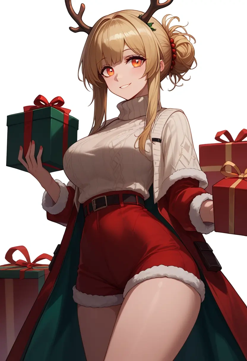 arknights,ifrit_(arknights),Christmas,red velvet shorts,turtleneck sweater  - 