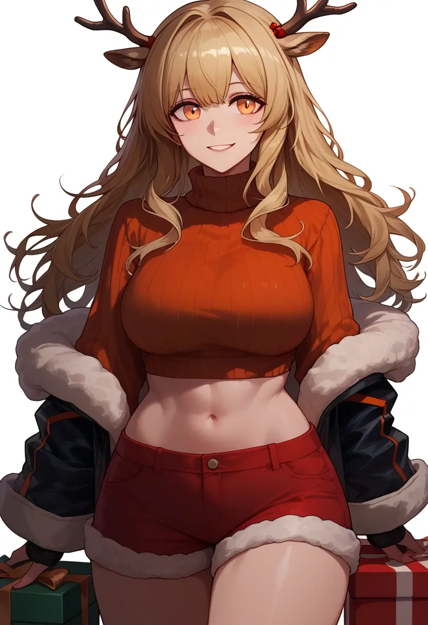 arknights,ifrit_(arknights),Christmas,red velvet shorts,turtleneck sweater  - 