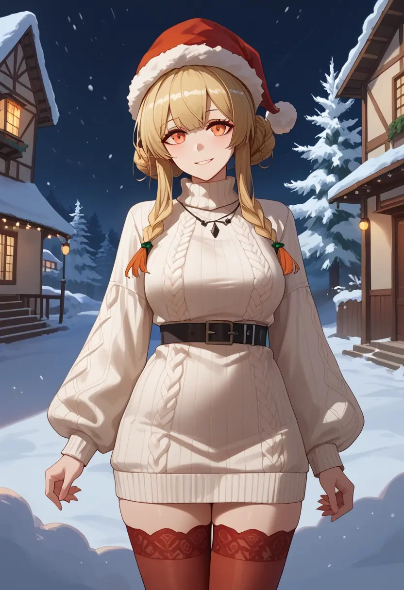 arknights,ifrit_(arknights),Christmas,sweater dress,stockings  - 