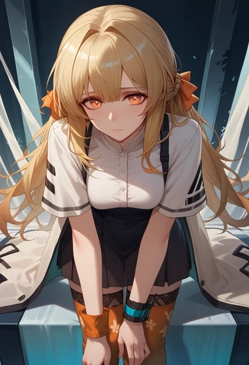 arknights,ifrit_(arknights),shirt dress,belted,stockings  - AI generated anime art