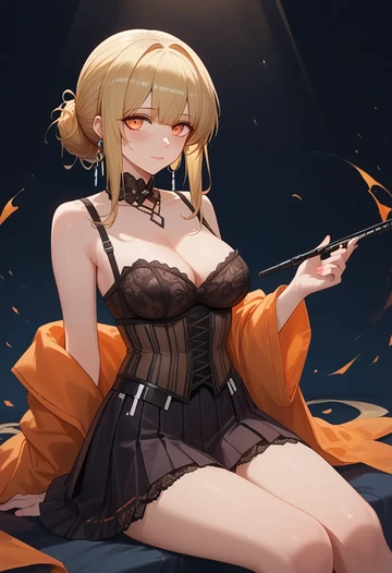 arknights,ifrit_(arknights),corset,bustier,long tulle skirt  - AI generated anime art