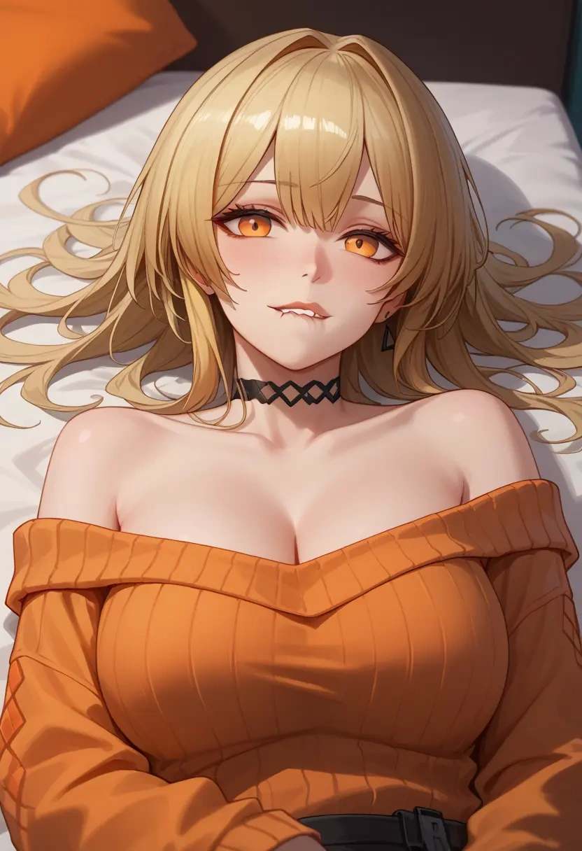 arknights,ifrit_(arknights),orange,sweater,choker  - 