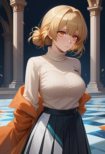 arknights,ifrit_(arknights),skirt,pleated,turtleneck sweater  - AI generated anime art