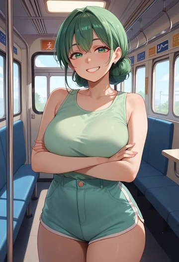 senpai_ga_uzai_kouhai_no_hanashi,igarashi_futaba_(shiromanta),sleeveless swim top,shorts-style bottom,contrast stitching  - AI generated anime art