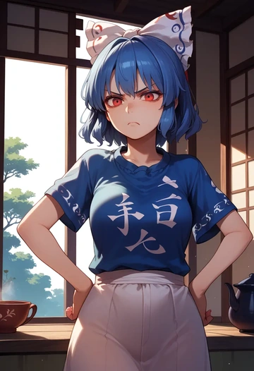 touhou,iizunamaru_megumu,handwritten script shirt,dolphin shorts  - AI generated anime art