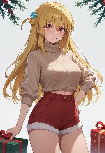 bocchi_the_rock!,ijichi_nijika,Christmas,red velvet shorts,turtleneck sweater  - AI generated anime art