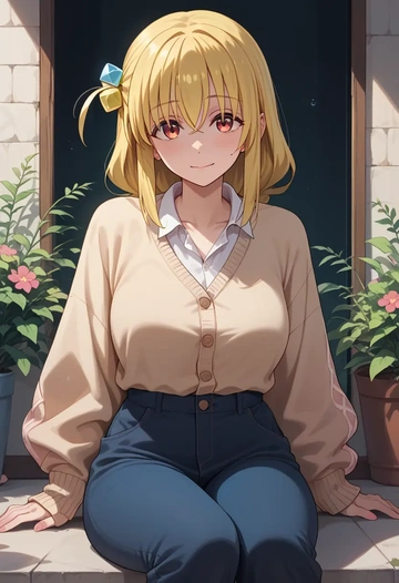 bocchi_the_rock!,ijichi_nijika,cardigan,oversized,wide-leg pants  - AI generated anime art