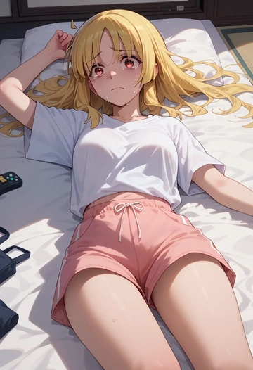 bocchi_the_rock!,ijichi_nijika,graphic tee,shorts,sneakers  - AI generated anime art