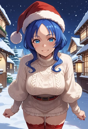 shinryaku!_ikamusume,ikamusume,Christmas,sweater dress,stockings  - AI generated anime art