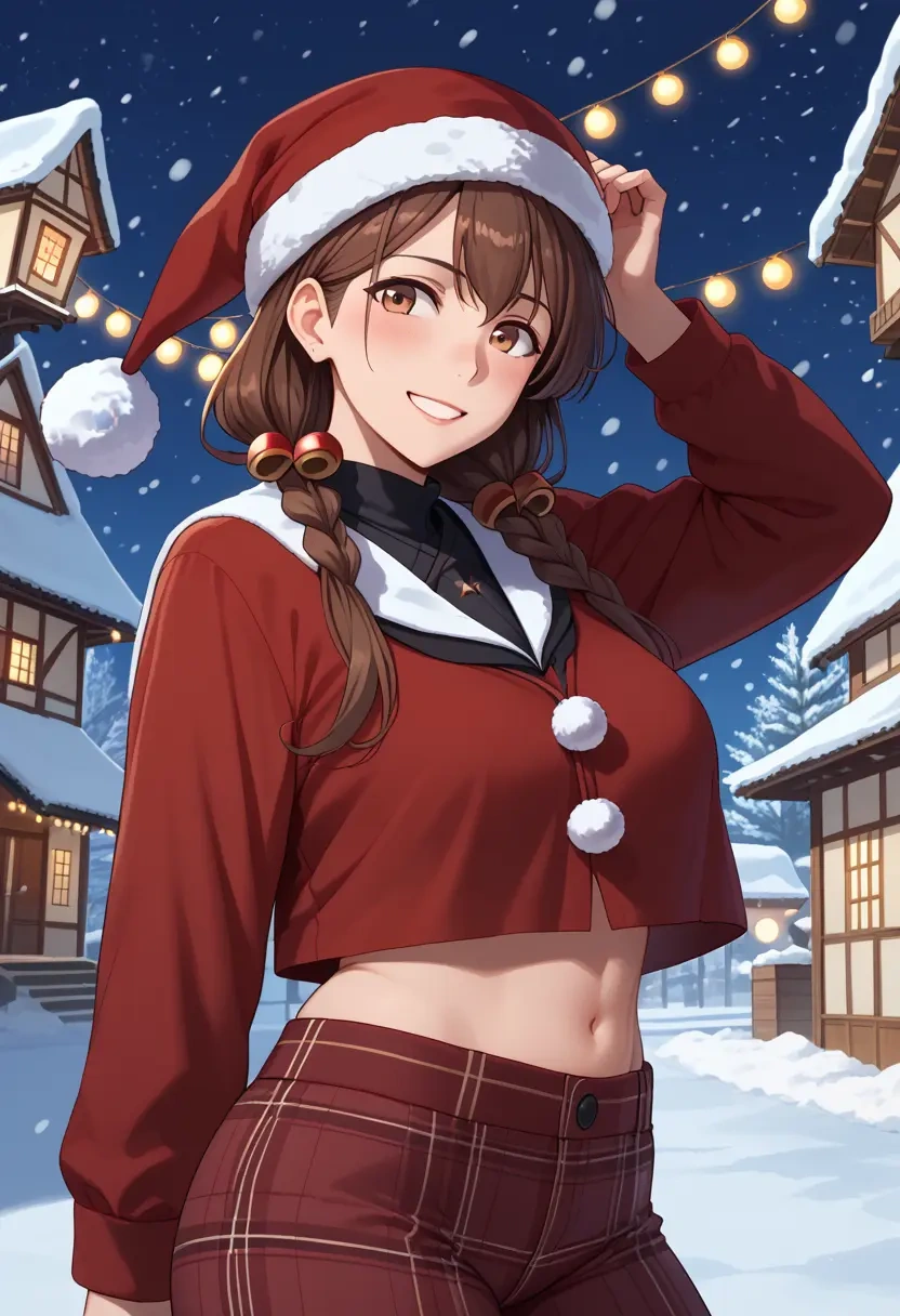 kantai_collection,ikazuchi_(kancolle),Christmas,plaid trousers  - 