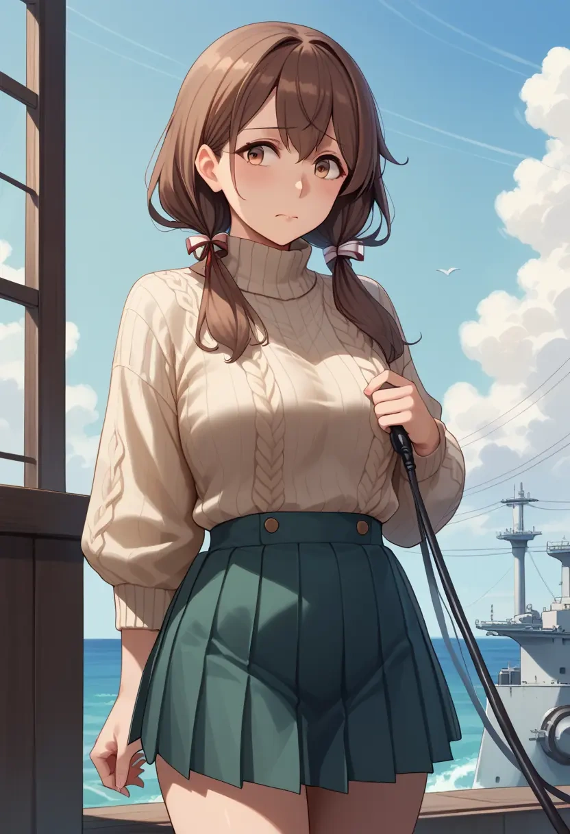 kantai_collection,ikazuchi_(kancolle),sweater,cropped,pleated midi skirt  - 