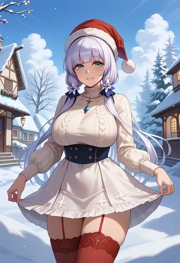 azur_lane,illustrious_(azur_lane),Christmas,sweater dress,stockings  - AI generated anime art