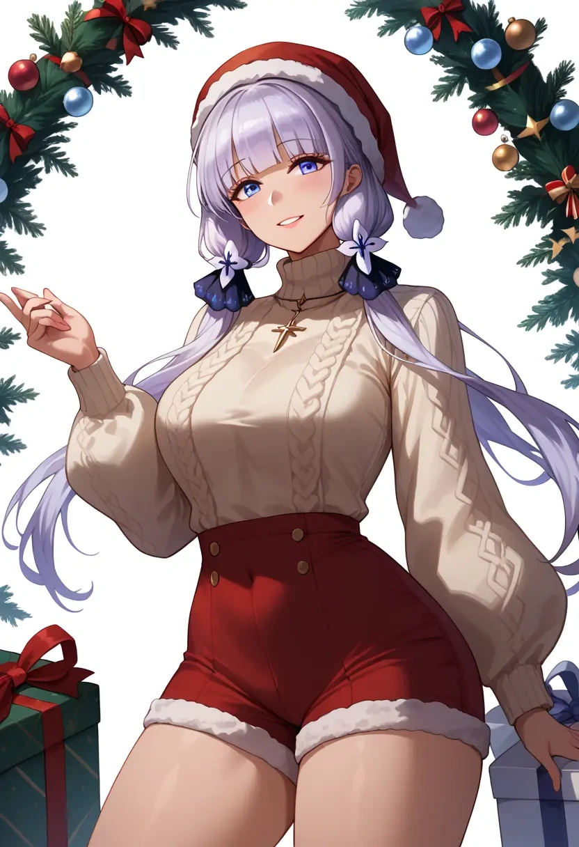 azur_lane,illustrious_(azur_lane),Christmas,red velvet shorts,turtleneck sweater  - 