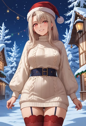 fate_(series),illyasviel_von_einzbern,Christmas,sweater dress,stockings  - AI generated anime art