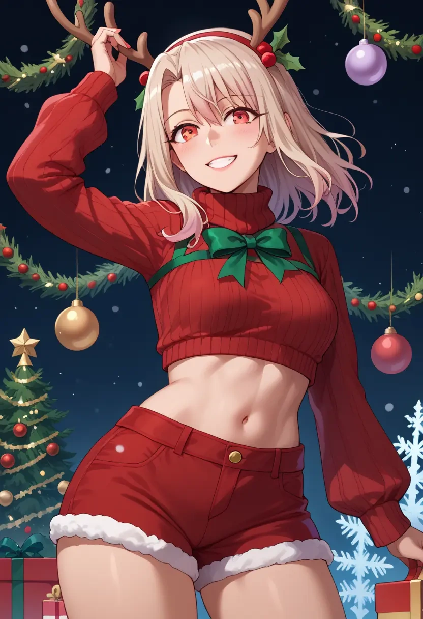 fate_(series),illyasviel_von_einzbern,Christmas,red velvet shorts,turtleneck sweater  - 