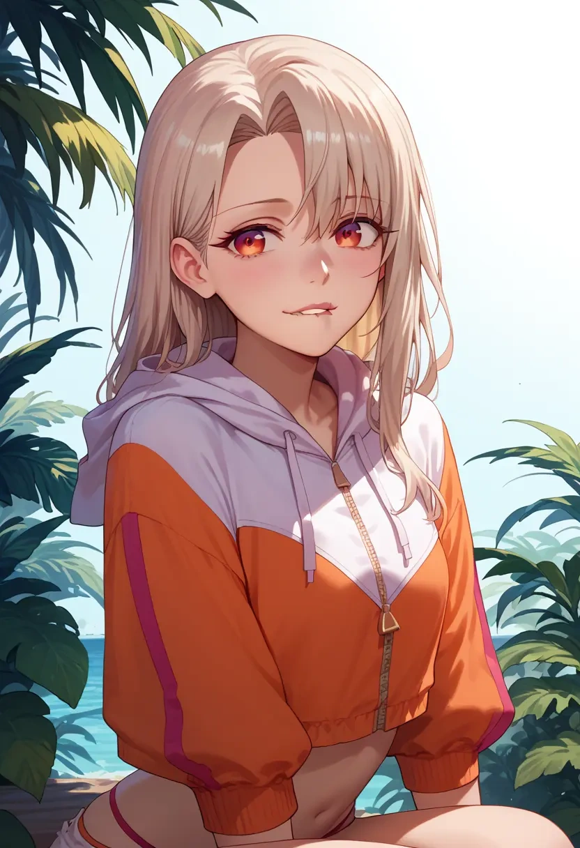 fate_(series),illyasviel_von_einzbern,crop hoodie,shorts  - 