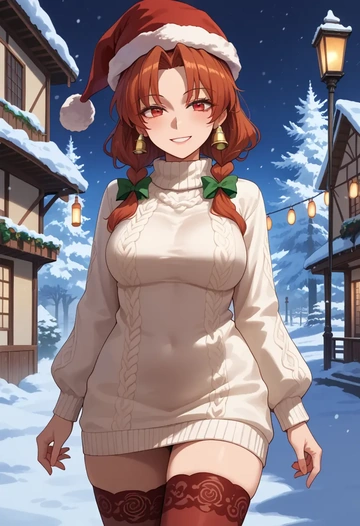 touhou,imaizumi_kagerou,Christmas,sweater dress,stockings  - AI generated anime art