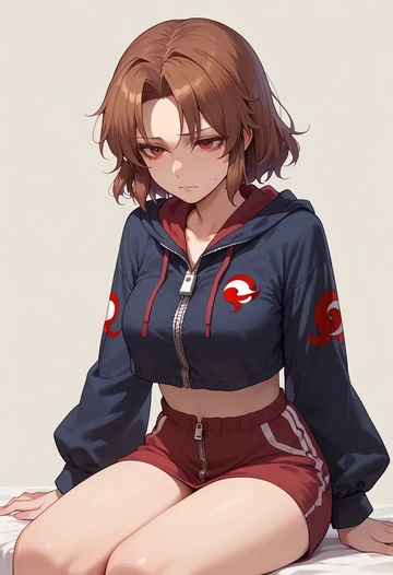 touhou,imaizumi_kagerou,crop hoodie,shorts  - AI generated anime art