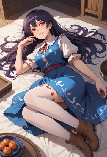 touhou,inaba_tewi,shirt dress,belted,stockings  - AI generated anime art