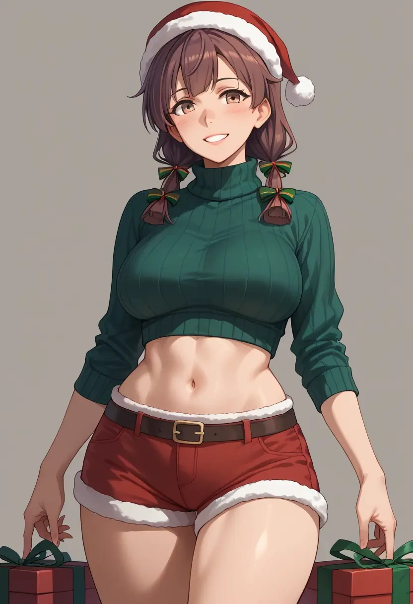 kantai_collection,inazuma_(kancolle),Christmas,red velvet shorts,turtleneck sweater  - 