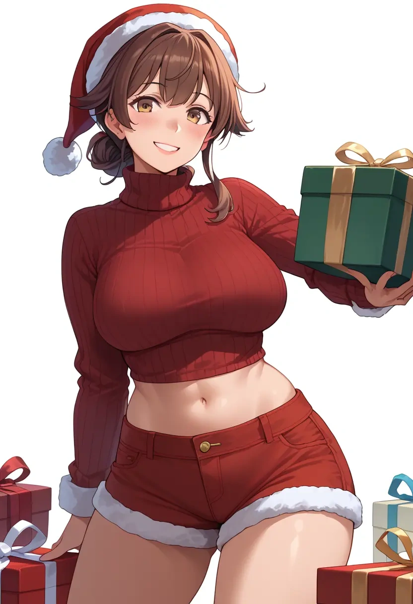 kantai_collection,inazuma_(kancolle),Christmas,red velvet shorts,turtleneck sweater  - 