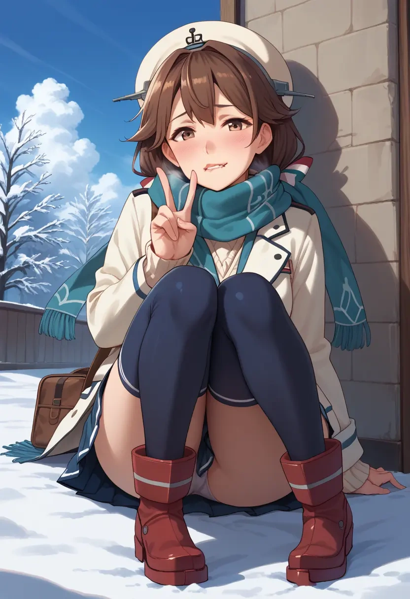 kantai_collection,inazuma_(kancolle),winter,student uniform,puffer jacket  - 