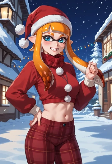 splatoon_(series),inkling,Christmas,plaid trousers  - AI generated anime art