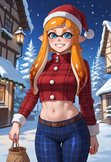 splatoon_(series),inkling,Christmas,plaid trousers  - AI generated anime art