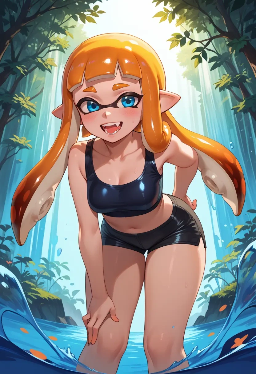 splatoon_(series),inkling,leather,shorts,crop top  - 