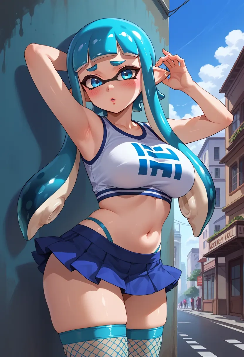 splatoon_(series),inkling_girl,mini skirt, stockings  - 