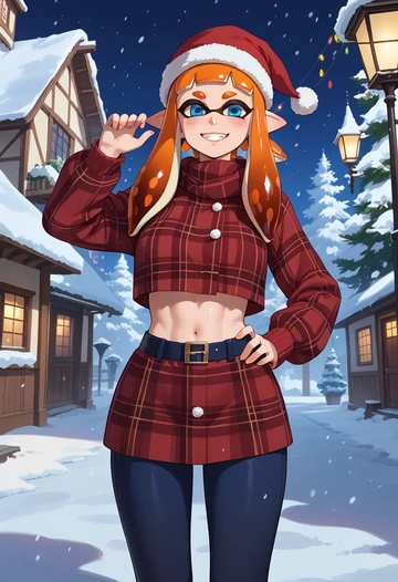 splatoon_(series),inkling_girl,Christmas,plaid trousers  - AI generated anime art