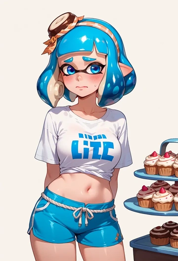 splatoon_(series),inkling_girl,jogger shorts,oversized tank  - AI generated anime art