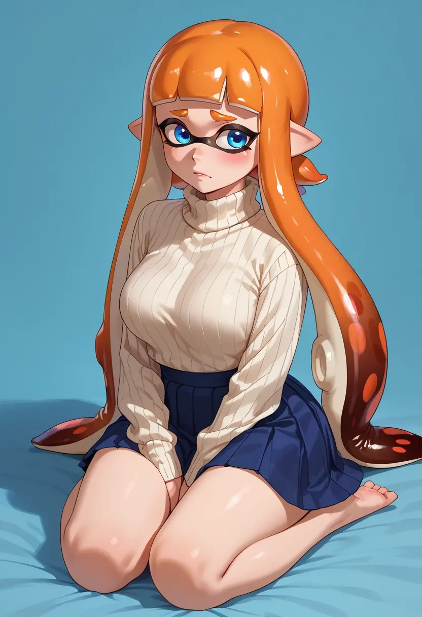 splatoon_(series),inkling_girl,skirt,pleated,turtleneck sweater  - 