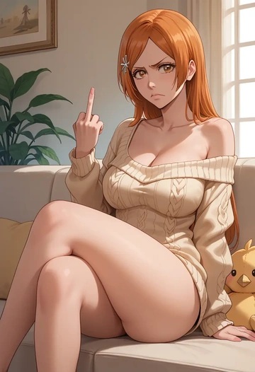 bleach,inoue_orihime,off-shoulder,sweater  - AI generated anime art