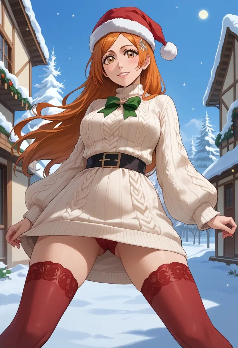 bleach,inoue_orihime,Christmas,sweater dress,stockings  - 