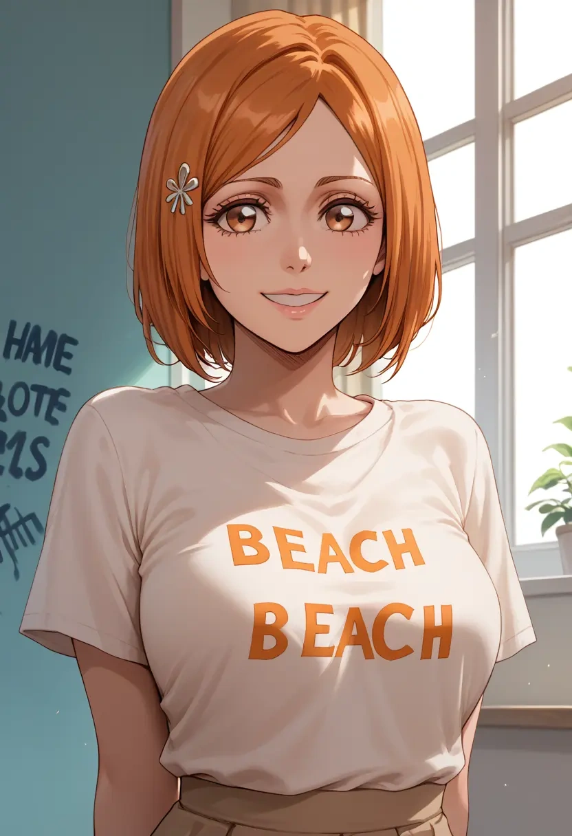 bleach,inoue_orihime,crop graffiti tee,dolphin shorts  - 